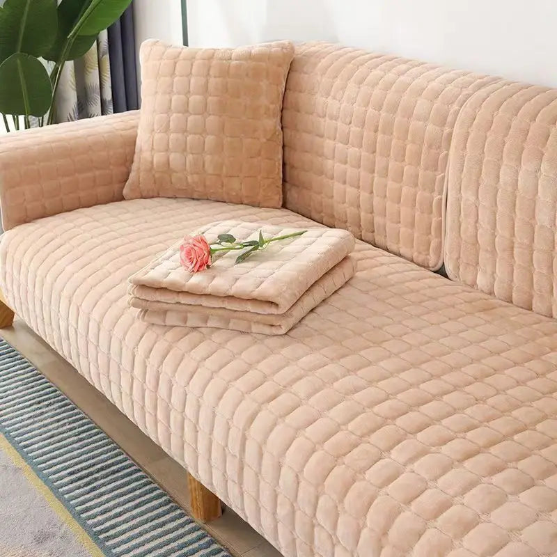 Flannel Sofa Cushion Four Seasons General Non-Slip Thickened Living Room Sofa Backrest Cover Modern Plush Seat Cushion