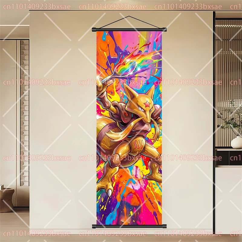 Pokémon Anime HD Scroll Painting Eevee Pikachu Suicune Charizard Mewtwo Background Wall Art Decoration Poster Children's Gift