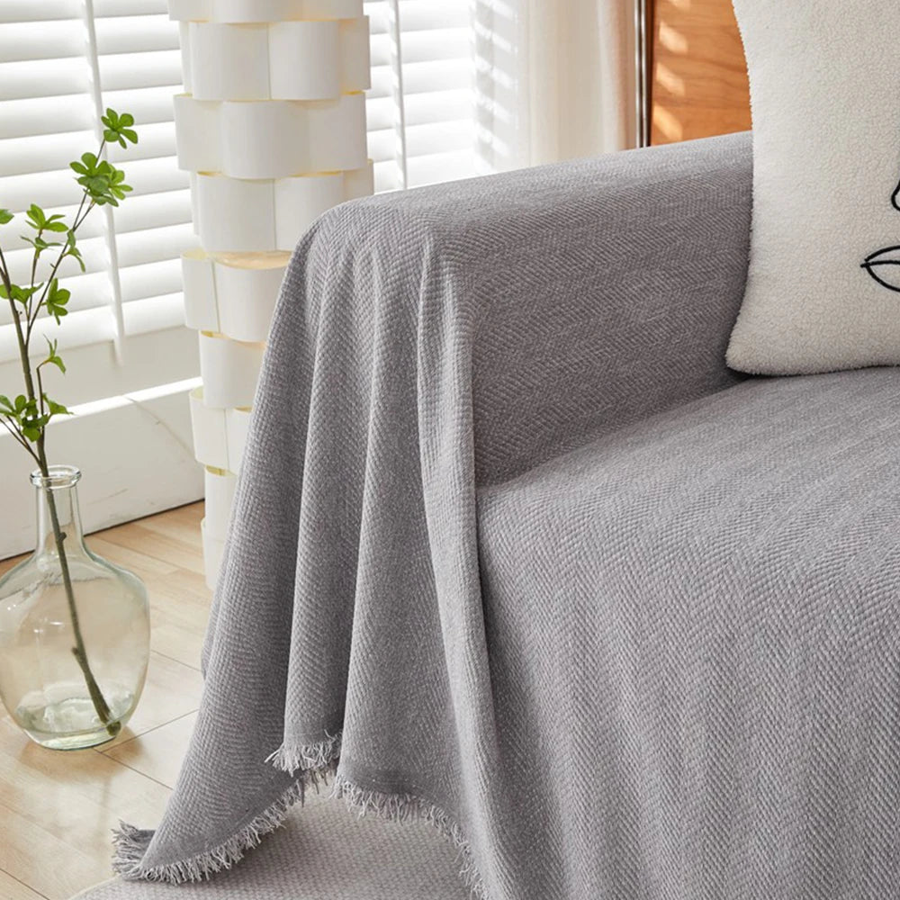Couch Cover Luxurious Chenille Sofa Covers with Elegant Fringe Herringbone Texture Heavyweight Cozy Blanket for Couch Bed Decor