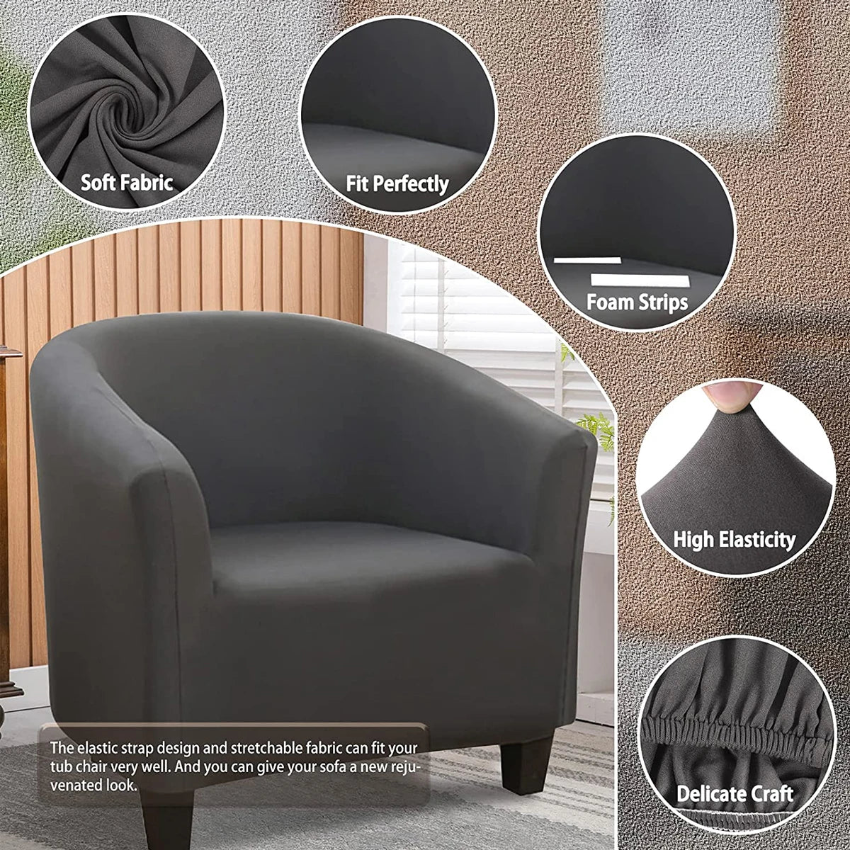 Stretch Club Chair Slipcover Spandex Barrel Chair Covers Printed Tub Living Room Armchair Covers Furniture Protector Sofa Cover