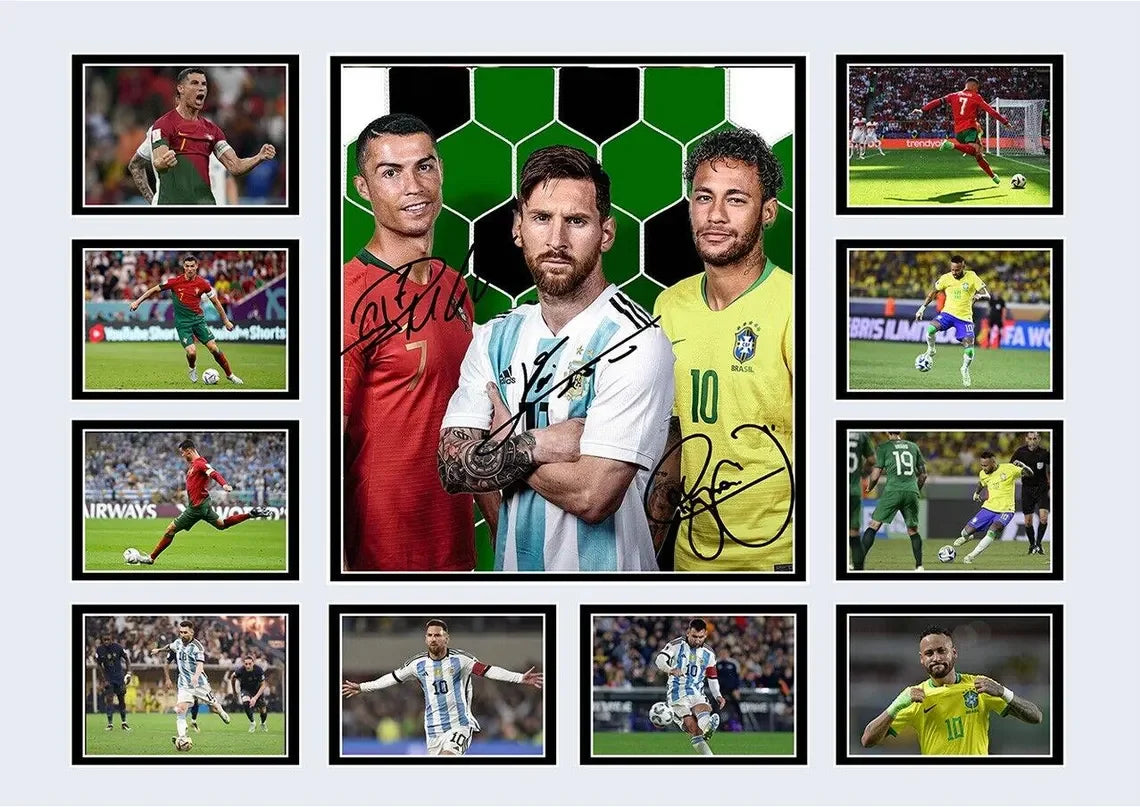 Famous Modern Football Player and Signature Poster Wall Decor B-Messi Sport Stars Canvas Painting For Boys' Room Fans Gift
