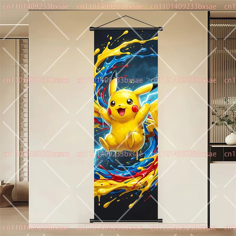 Pokémon Anime HD Scroll Painting Eevee Pikachu Suicune Charizard Mewtwo Background Wall Art Decoration Poster Children's Gift