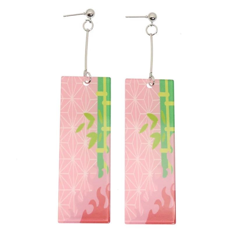 Fashion Acrylic Tanjiro Earrings Anime Cosplay Props Hanafuda Drop Long Earrings for Women Girls Jewelry