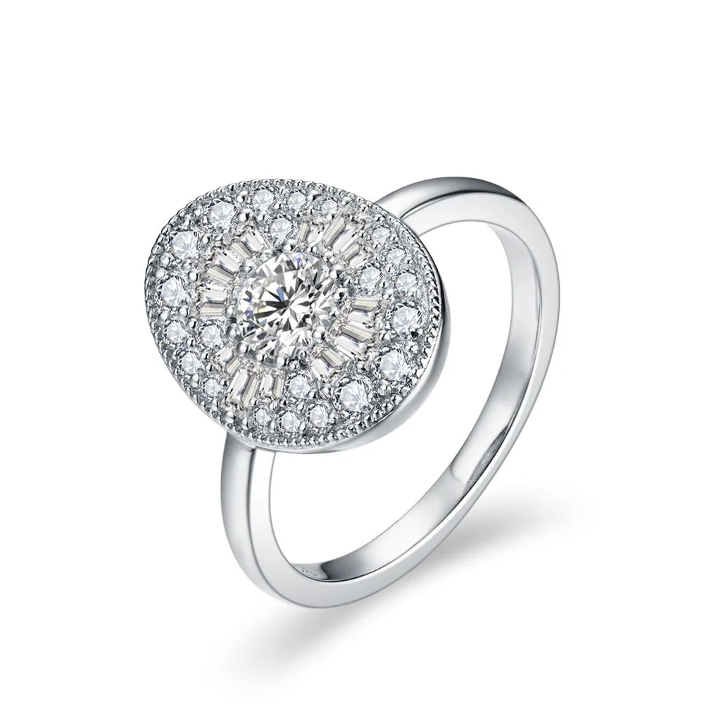ATTAGEMS D/VVS1 Round Shape All Moissanite Diamond Rings for Women Man S925 Silver White Gold Plated Twilight Engagement Jewelry