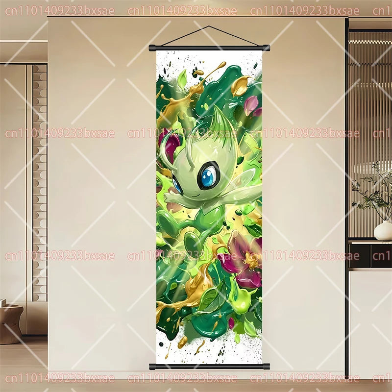 Pokémon Anime HD Scroll Painting Eevee Pikachu Suicune Charizard Mewtwo Background Wall Art Decoration Poster Children's Gift
