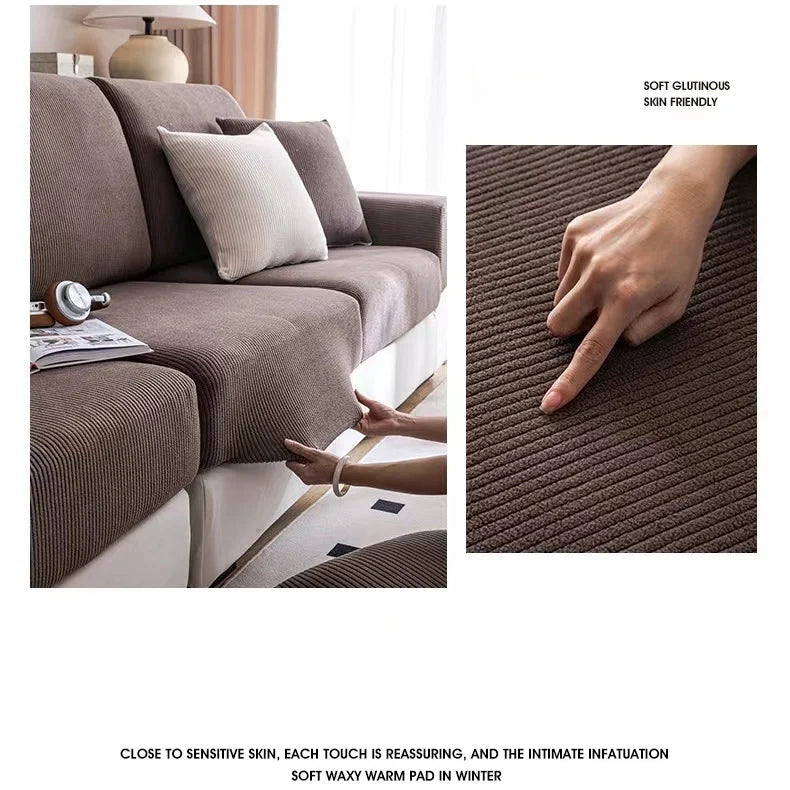 Thicken Stripe Jacquard Stretch Removable Sofa Seat Cushion Cover Washable for Living Room Kids Pets Furniture Protector