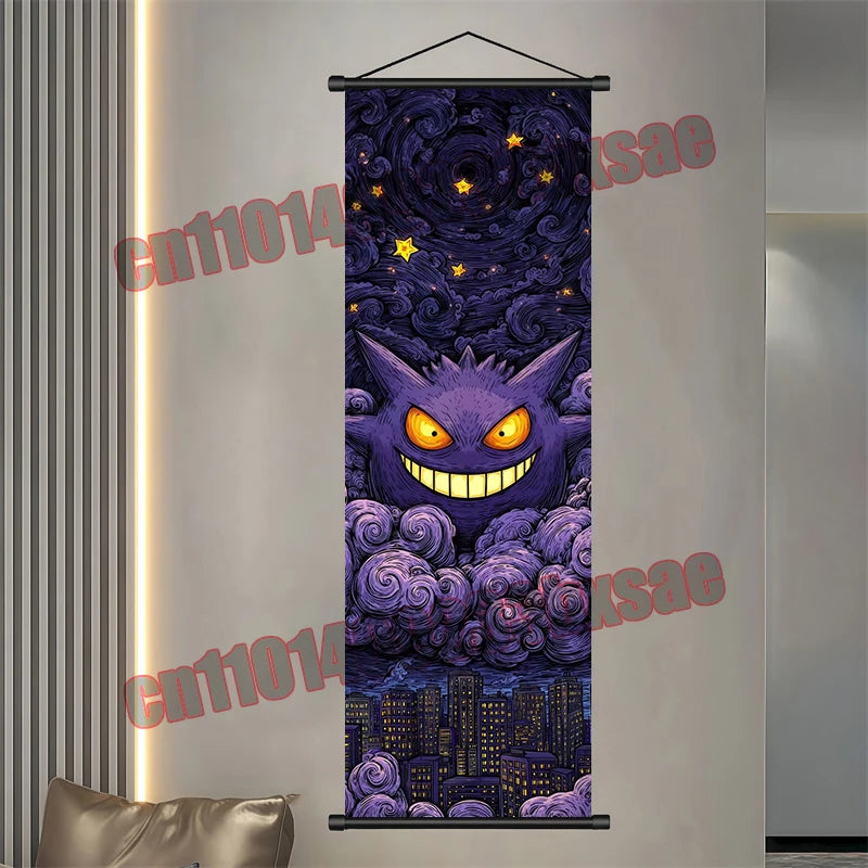 Printed Pokemon Poster, Anime Wall Artwork, Gengar Eevee Pikachu Images, Scroll Paintings, Retro Artist Home Living Room Decor