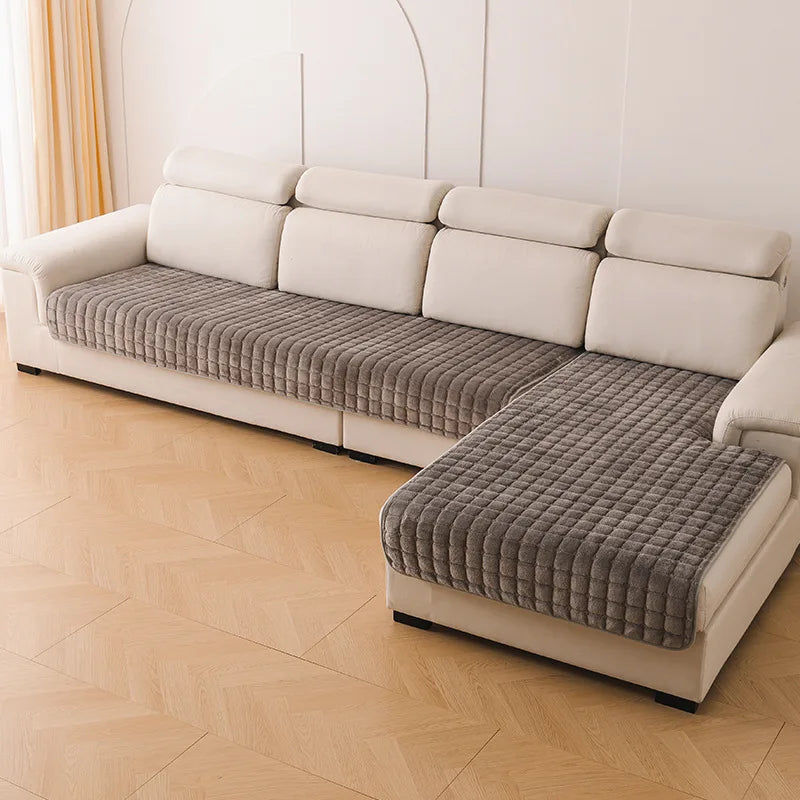 Flannel Sofa Cushion Four Seasons General Non-Slip Thickened Living Room Sofa Backrest Cover Modern Plush Seat Cushion