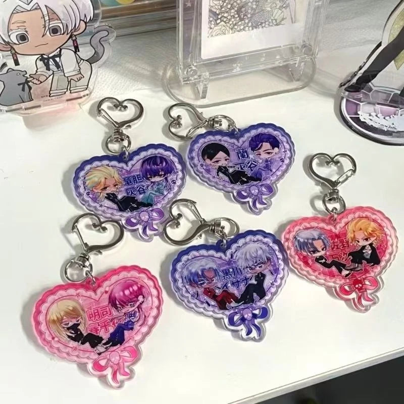 5styles Anime Tokyo Avengers Peripherals Heart-shaped Keychain Haruchiyo Sanzu Acrylic Keychian Keisuke Baji Accessory Toys Gift