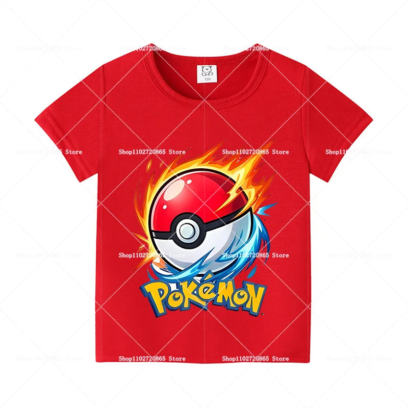 Pokemons Cotton T-Shirt Pikachu Eevee Cartoon Anime Tees Classic Game Fashion Printed Tops Summer Breathable Casual Clothes Gift