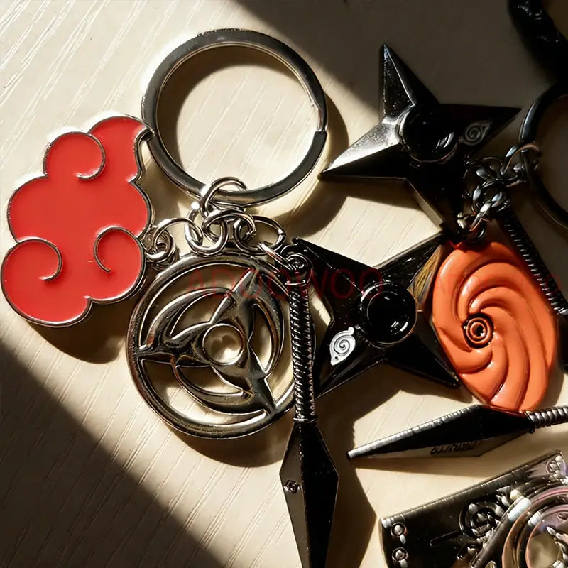 Naruto Akatsuki Alloy Keychain – Red Cloud Leather Rope