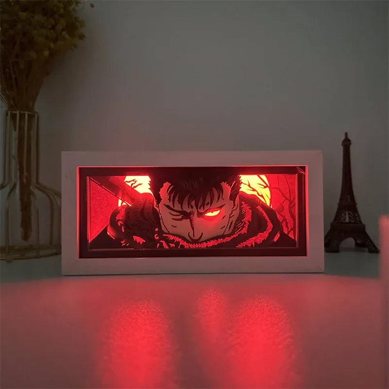 Berserk Paper Carved Lamp Anime Figure Guts Griffith 3D LED Color Light Box Room Decoration Collect Night Light Anime Fans Gift