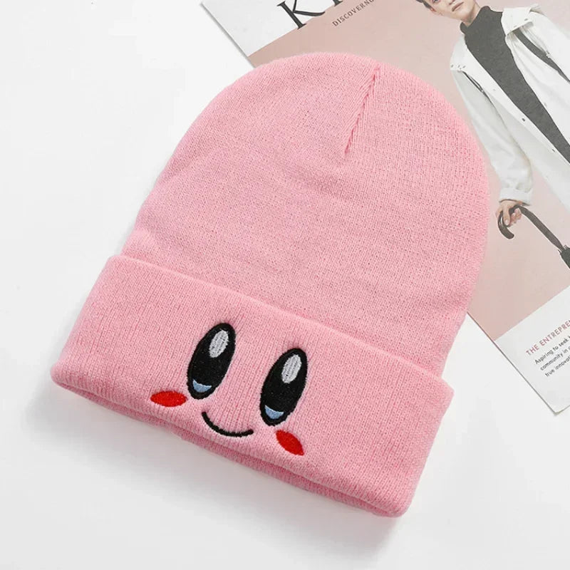Kawaii Anime Star Kirby Hat Cute Face Eyes Cosplay Keep Warm Knitted Hat Unisex Adult Kids Cap Hip Hop Autumn Winter Kids Gift