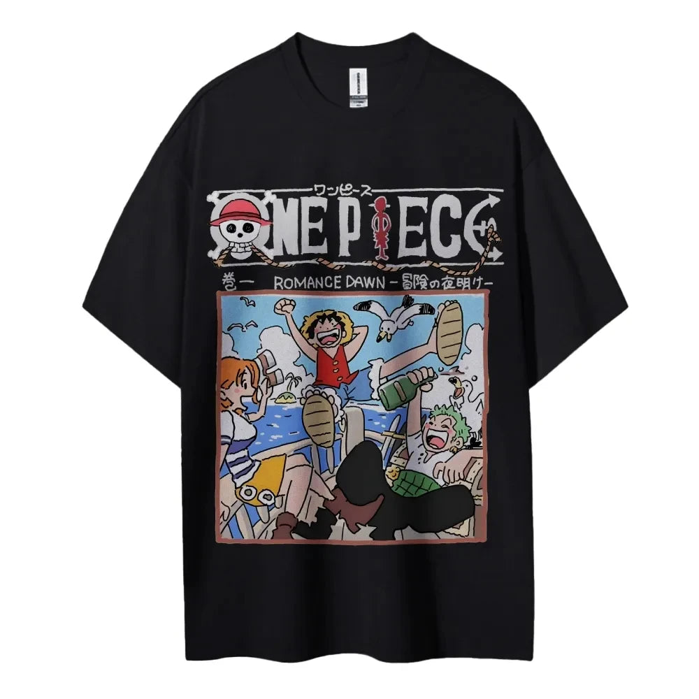 One Piece Men's T-shirt Portgas D. Ace Anime Summer Boy Spring and Autumn Children's Short Sleeves Parent-Child Wear Sport Tees