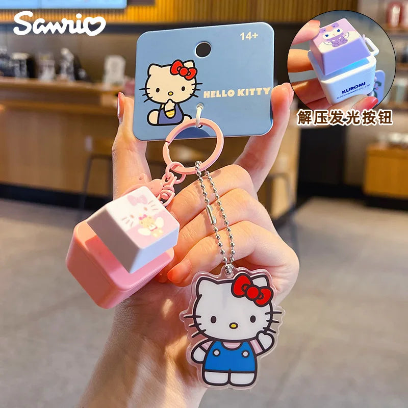 Genuine Sanrio Light Sound Press Button Stress Relief Keychain Adorable Bag Pendant Anime Figures Unique Gift For Friends Family