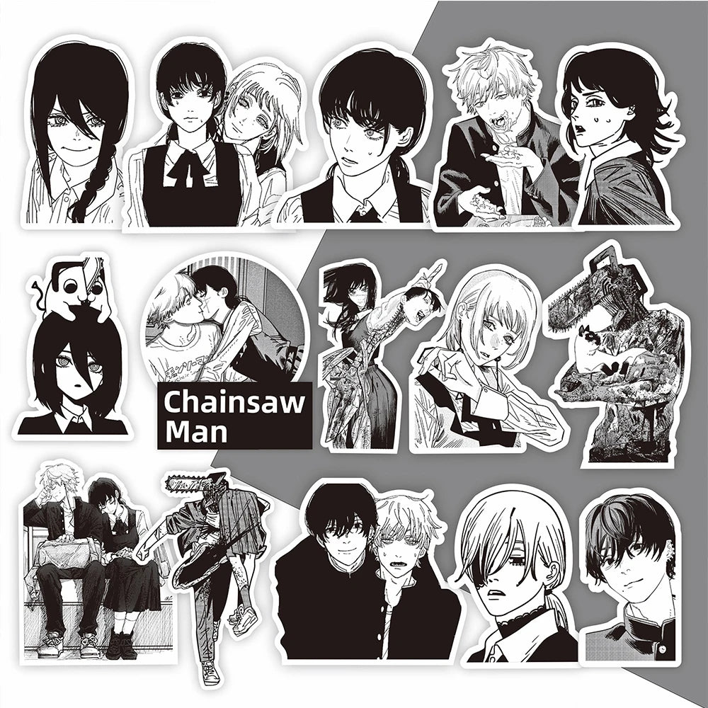 10/30/75pcs Chainsaw Man Anime Stickers Cool Black White Manga Graffiti Sticker Decoration Laptop Water Bottle Phone Decals Gift