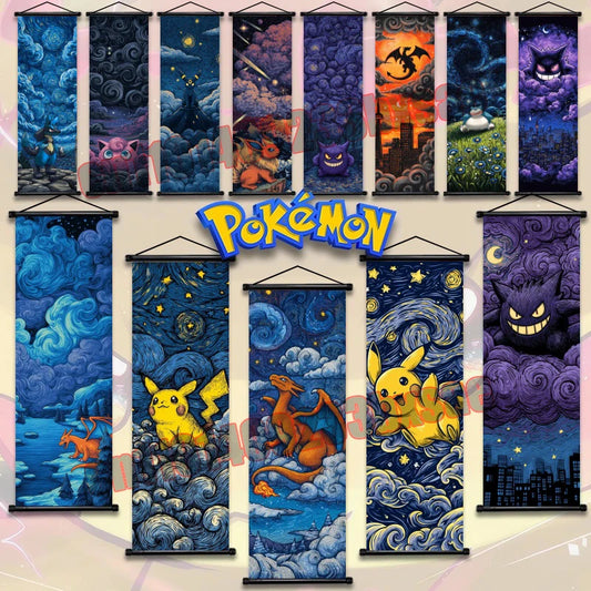 Printed Pokemon Poster, Anime Wall Artwork, Gengar Eevee Pikachu Images, Scroll Paintings, Retro Artist Home Living Room Decor
