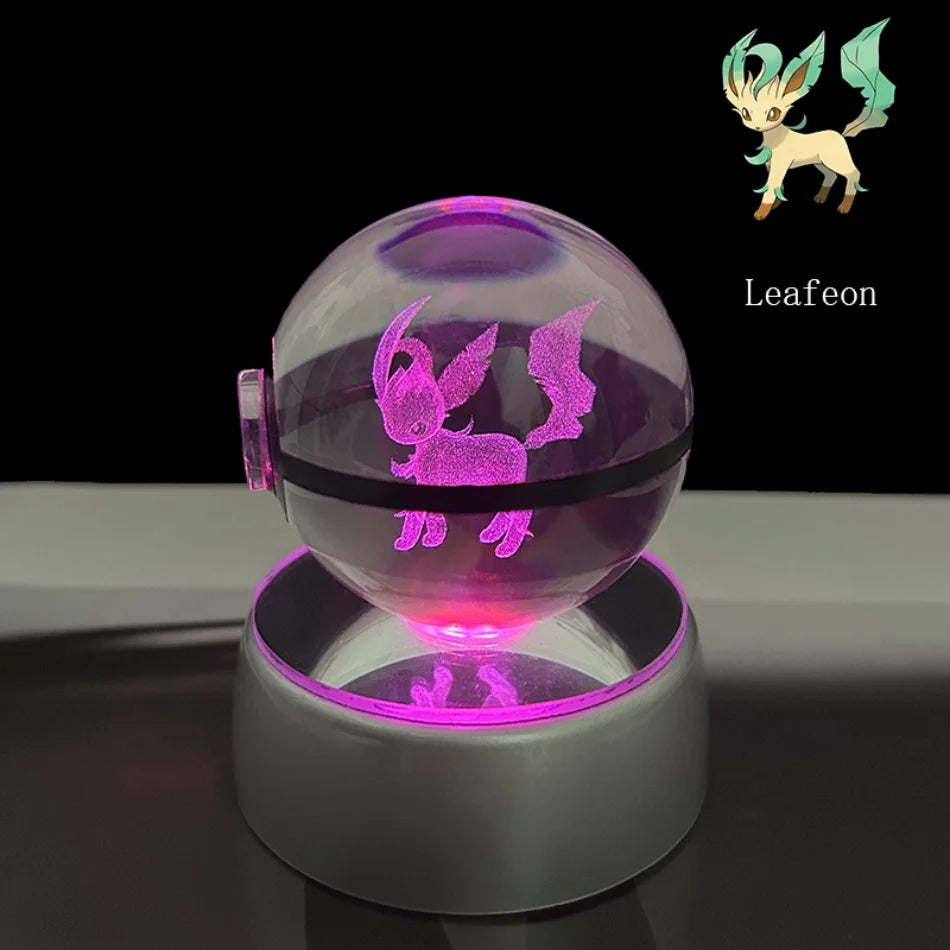 Pokemon 3D Crystal Ball Pikachu Gengar Eevee Mewtwo Anime Game Pokeball Led Night Light Base Kids Birthday Gift Home Decoration