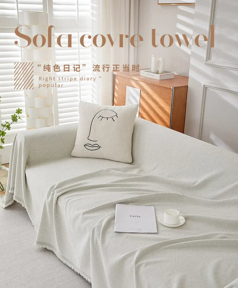Couch Cover Luxurious Chenille Sofa Covers with Elegant Fringe Herringbone Texture Heavyweight Cozy Blanket for Couch Bed Decor