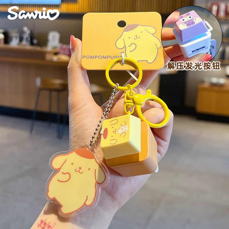 Genuine Sanrio Light Sound Press Button Stress Relief Keychain Adorable Bag Pendant Anime Figures Unique Gift For Friends Family