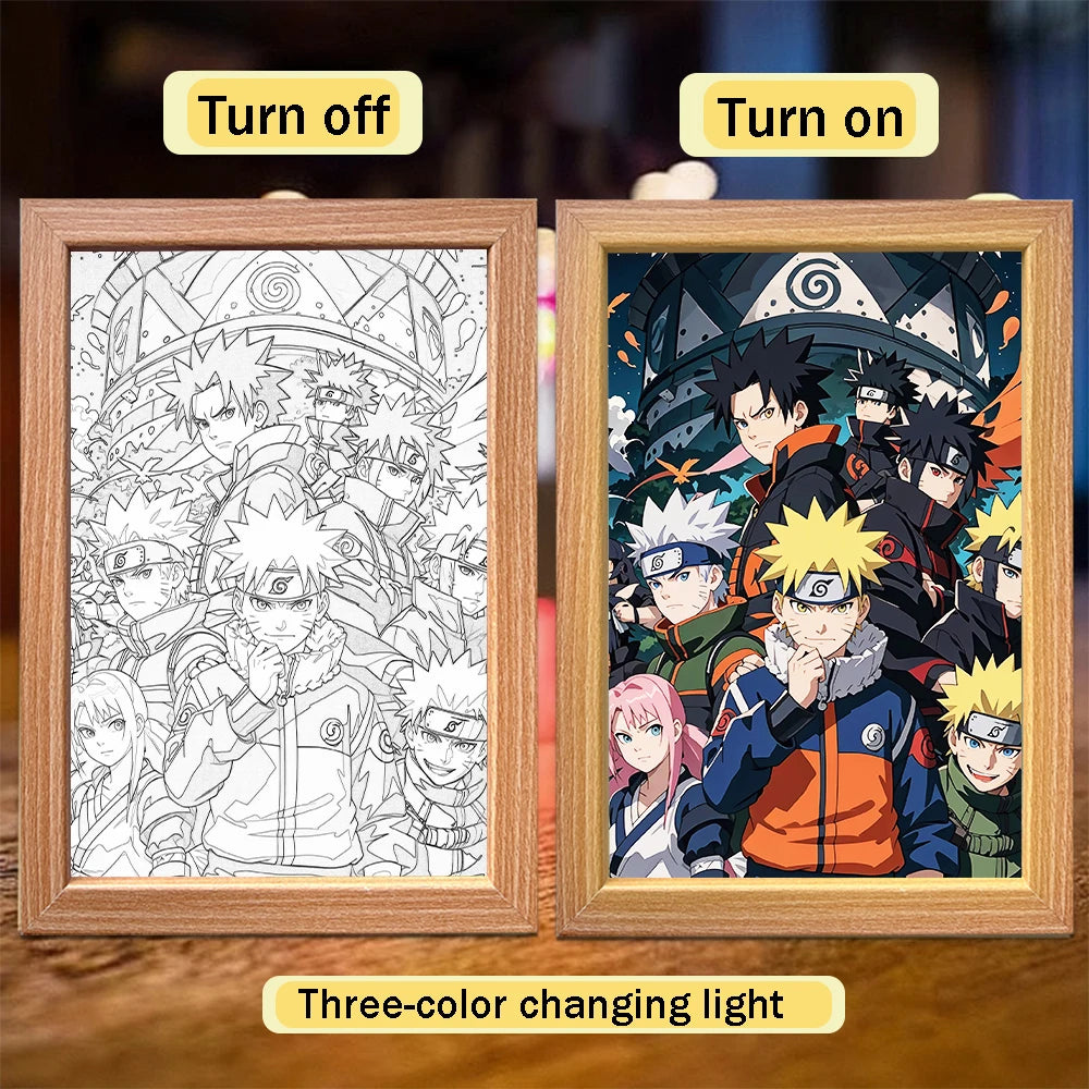 Anime Naruto light painting photo frame Sasuke Gaara Led night light bedroom decoration Christmas gift Moon light