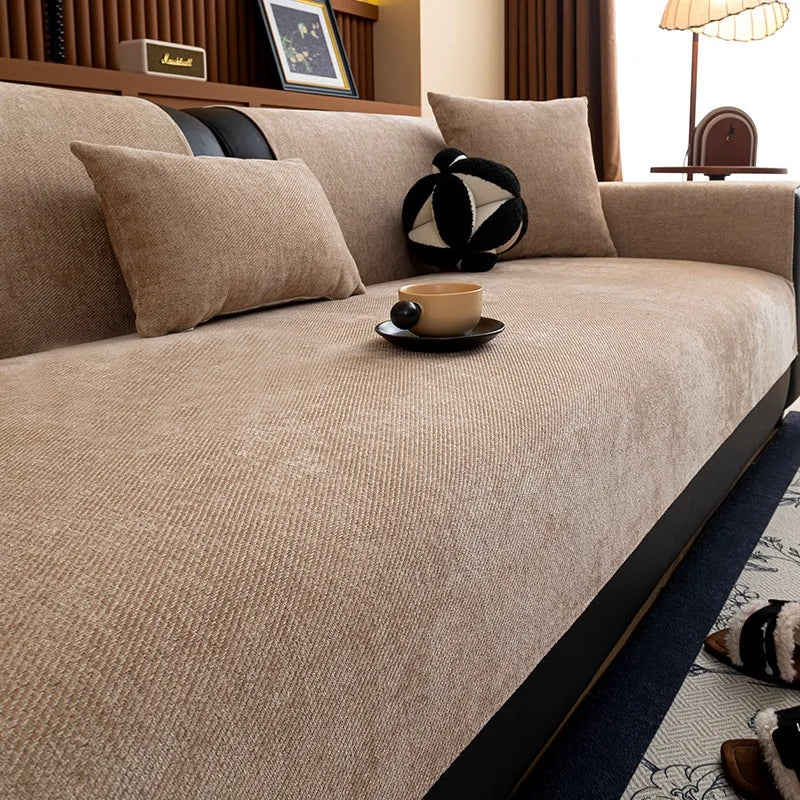 Minimalist Twill Chenille Anti-Slip Sofa Cover for All Seasons Living Room Furniture Decor Couch Cushion Cover Slipcover