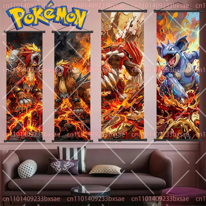 Anime Pokémon Gengar Charizard Kyogre Gyarados Mewtwo Rayquaza Cool Poster Hanging Scroll Painting Birthday Holiday Party Gift