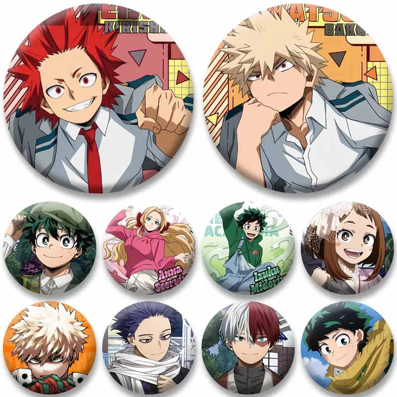 Katsuki Bakugou Izuku Midoriya Cartoon Badges Anime My Hero Academia Round Cosplay Pin Bag Decor Jewelry Brooches Friends Gifts