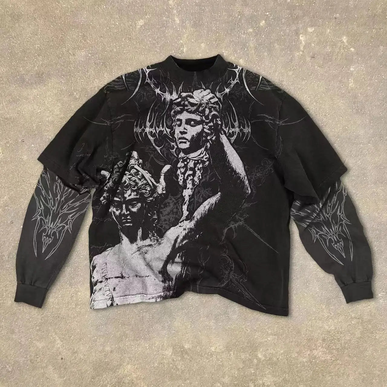 Gothic Fake Two Piece Long Sleeve Red Eye Pattern Spliced T Shirt Autumn Popular Select Dark Punk Fashion Cotton Tops