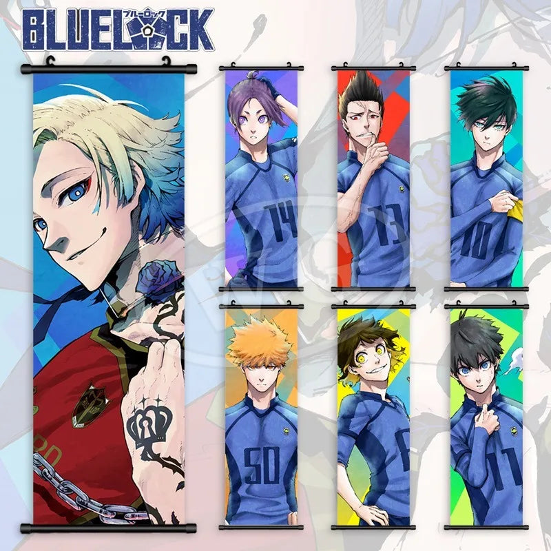 Blue Lock Hanging Painting Anime Poster Reo Mikage Wall Art Canvas Scroll Picture Isagi Yoichi Characters Home Decor Living Room