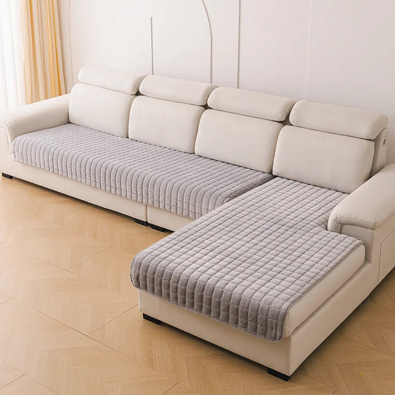 Flannel Sofa Cushion Four Seasons General Non-Slip Thickened Living Room Sofa Backrest Cover Modern Plush Seat Cushion