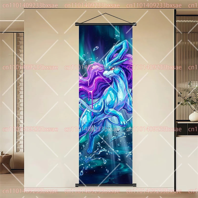 Pokémon Anime HD Scroll Painting Eevee Pikachu Suicune Charizard Mewtwo Background Wall Art Decoration Poster Children's Gift