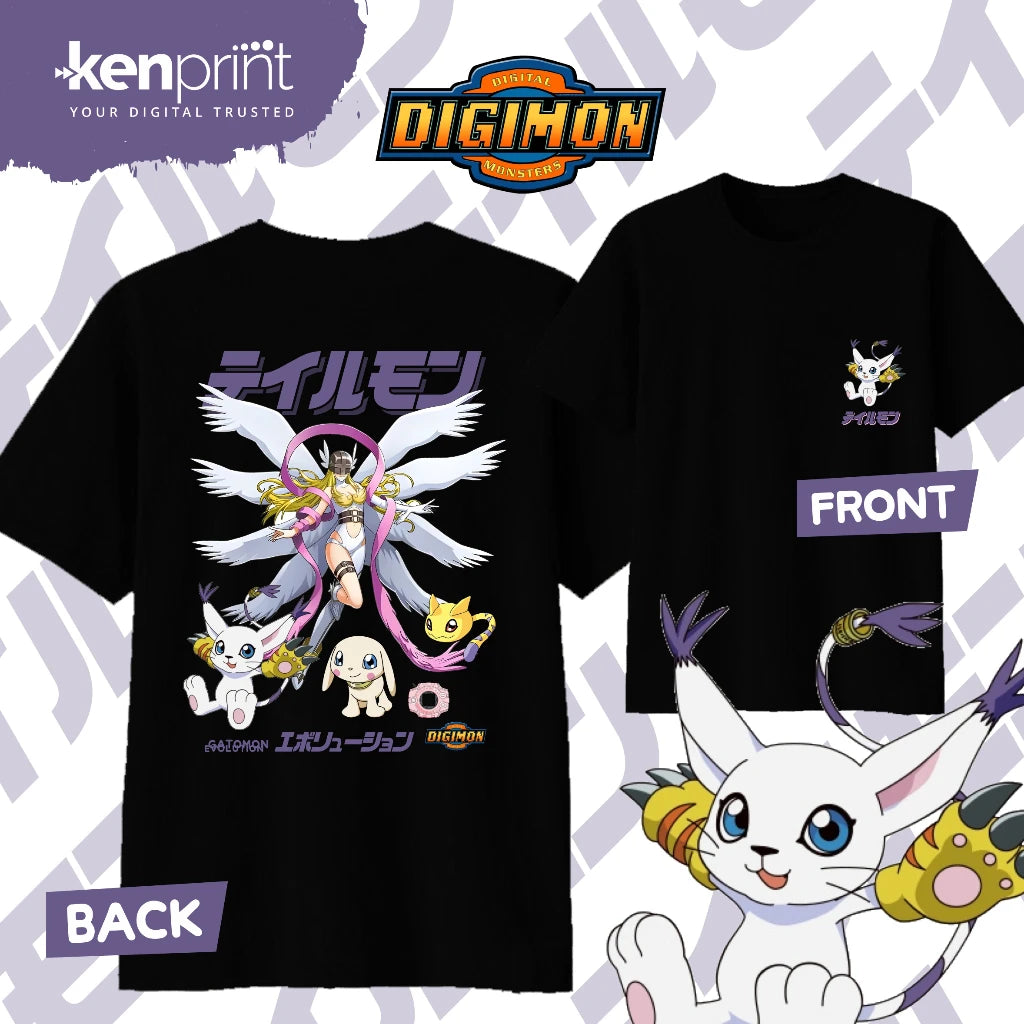 2026 Summer Anime Digimon Gatomon Evolution Printed Cotton T-shirt Kids/Men's/Women's Harajuku Clothing Fashion Casual T-shirt