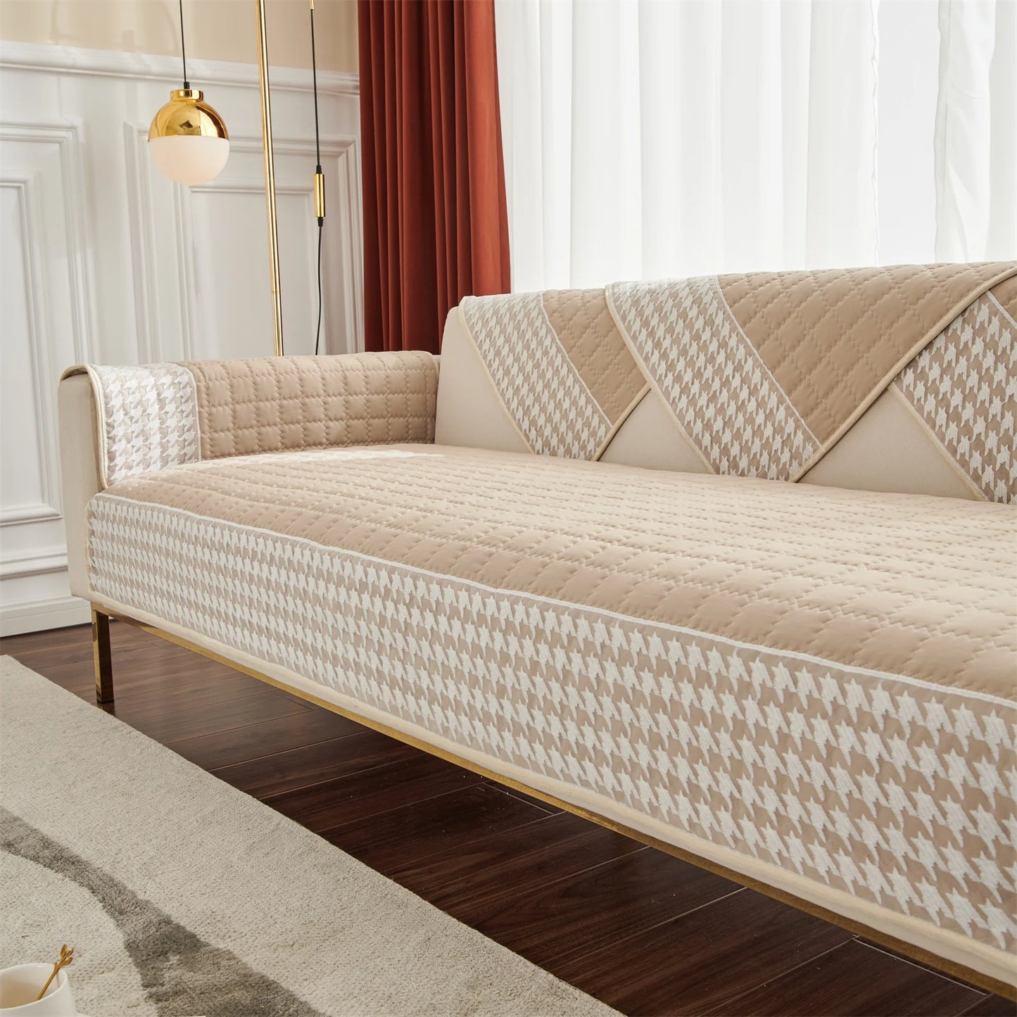 Houndstooth Lace Docor Quilting Sofa Coushion Cover Anti-Slip Sofa Slipcovers for Living Room Couch Seat covers Pet Friendly