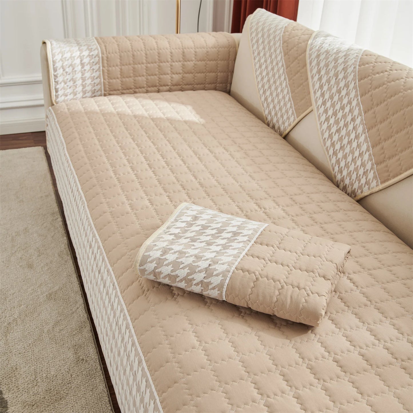 Houndstooth Lace Docor Quilting Sofa Coushion Cover Anti-Slip Sofa Slipcovers for Living Room Couch Seat covers Pet Friendly