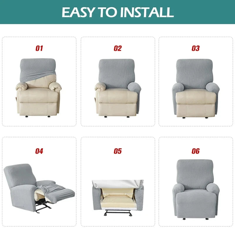 4pcs/set Solid Color Stretch Recliner Sofa Cover for Living Room Elastic Non Slip Armchair Covers All-inclusive Couch Slipcovers