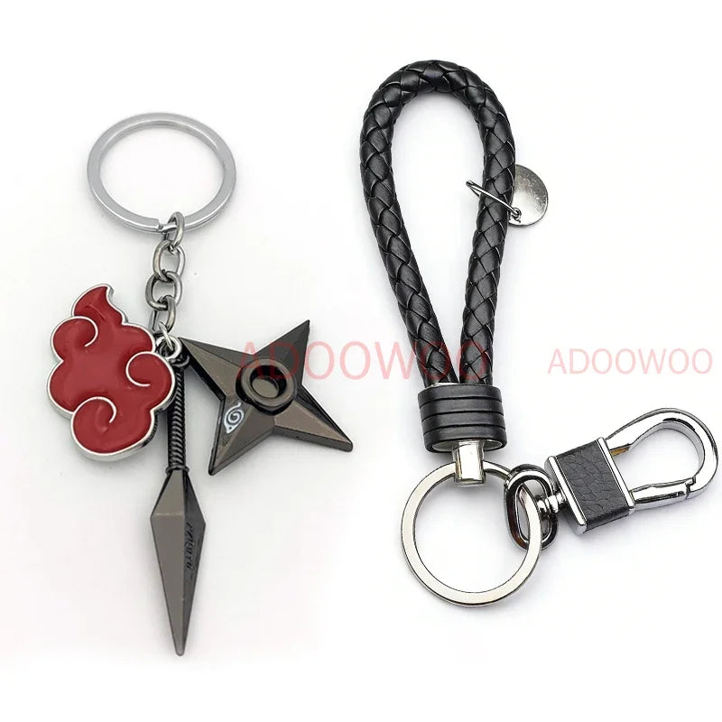 20 Styles Bandai Naruto Red Cloud Alloy Keychain Set Woven Leather Rope Charm Cartoon Keychain Car Pendant Young Punk Toy Gift