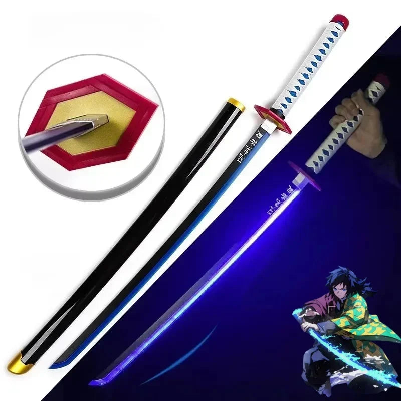 104cm Bright Katana LED Light Sword Kimetsu No Yaiba Anime Cosplay Prop Real Size Japanese Katana Samurai Sabre Demon Slayer