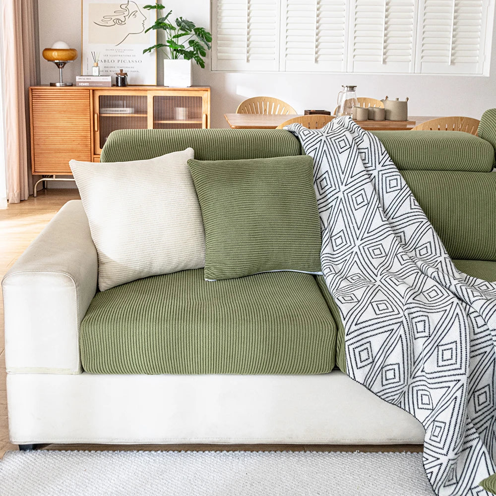 New Thicken Jacquard Sofa Seat Cushion Covers Solid Colors Striped Sofa Covers for Living Room Sectional Couch Covers Removable