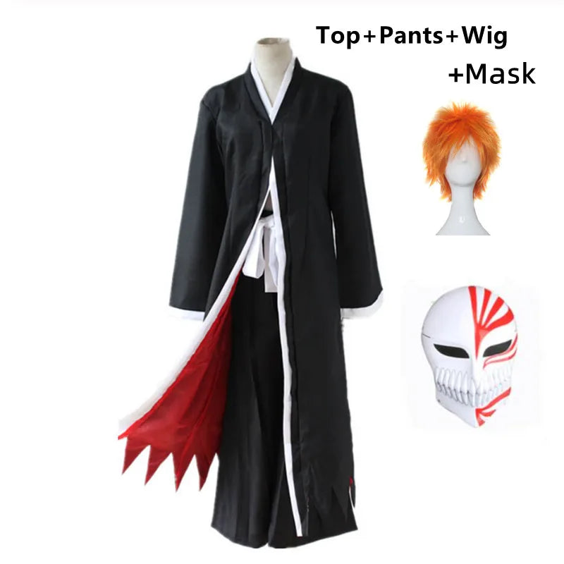 Anime Ichigo Kurosaki Cosplay Holloween Costumes Mask Tops And Pants Halloween Set For Men