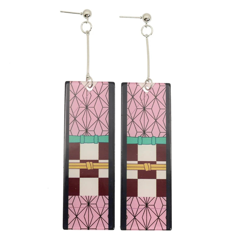2022 Trendy Acrylic Tanjiro Earrings Demon Slayer Earrings Anime Cosplay Props Hanafuda Drop Long Earrings for Women Girls Jewel