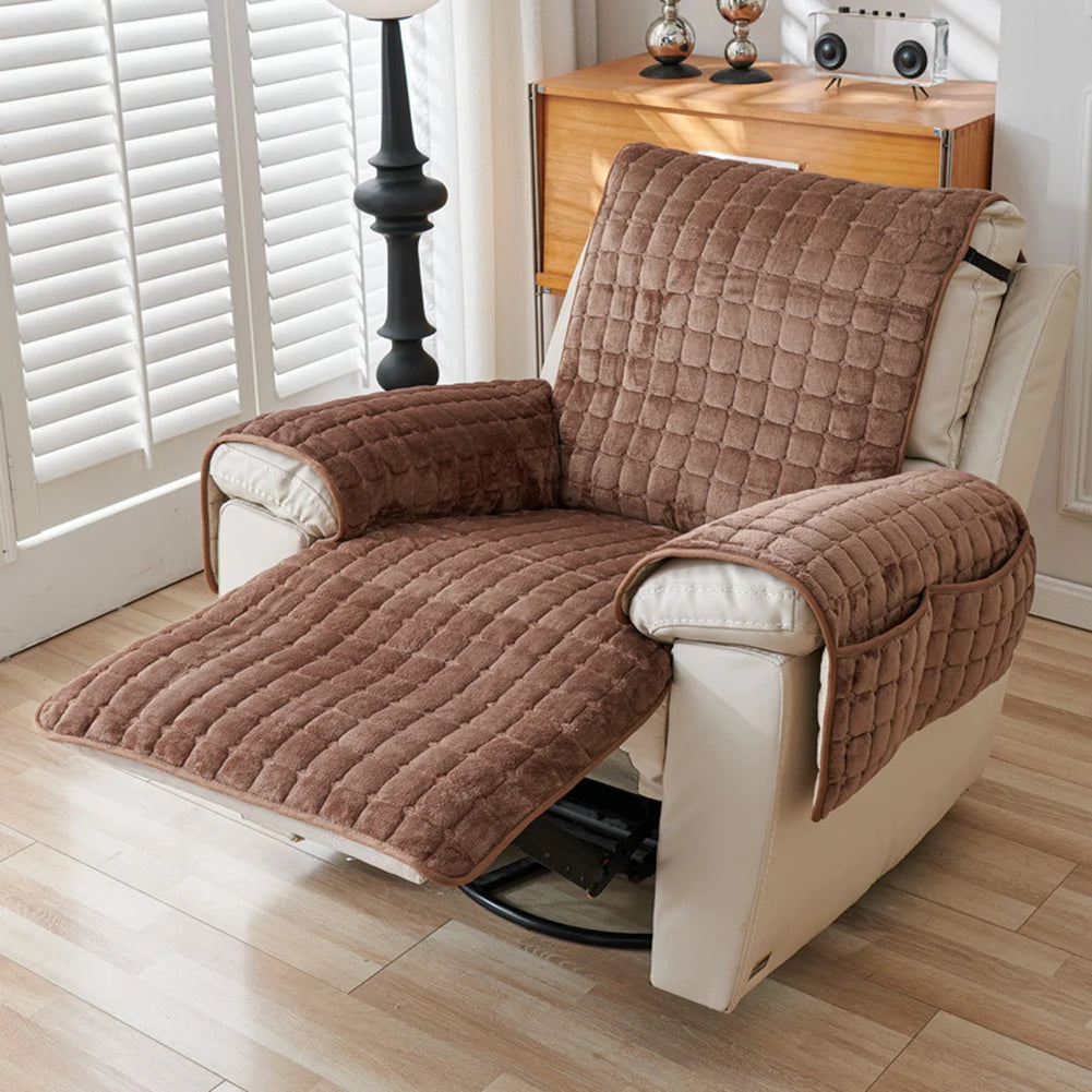 Recliner Sofa Protector Cover with Armrests Pockets Armchair Case Plush Sofa Cover Non-Slip Wear Resistant Chair Covers