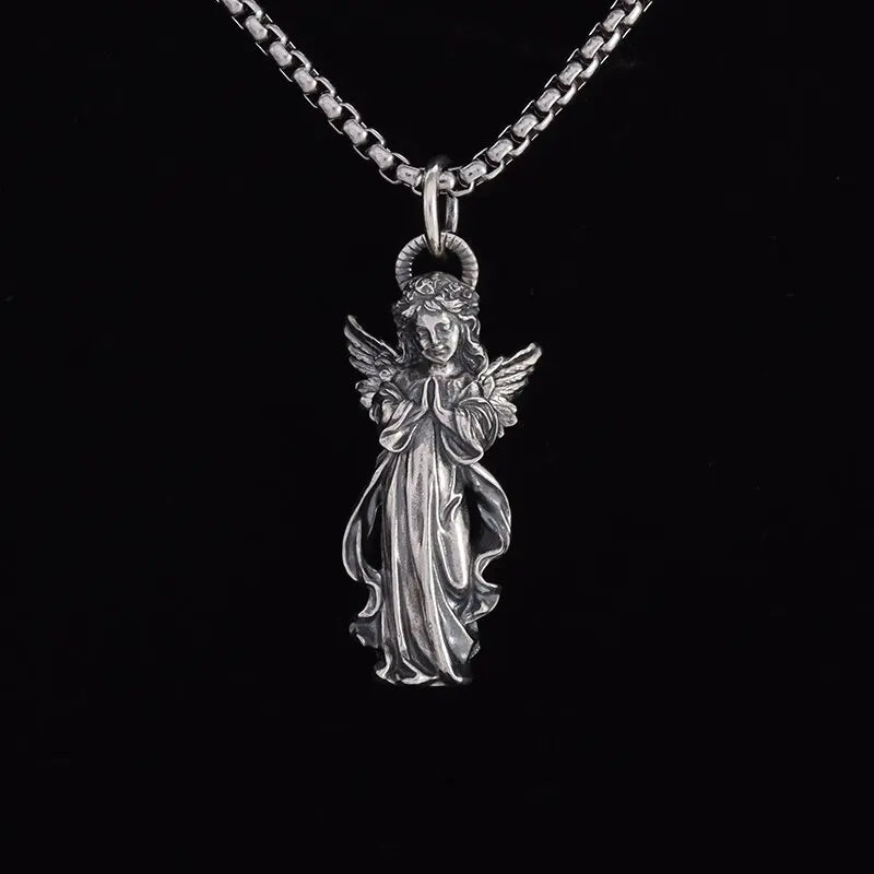 Silver-Plated Anime Mecha Beautiful Girl Girl Pendant Necklace Men and Women Hip-Hop Rock Punk Trendy Jewelry Gift