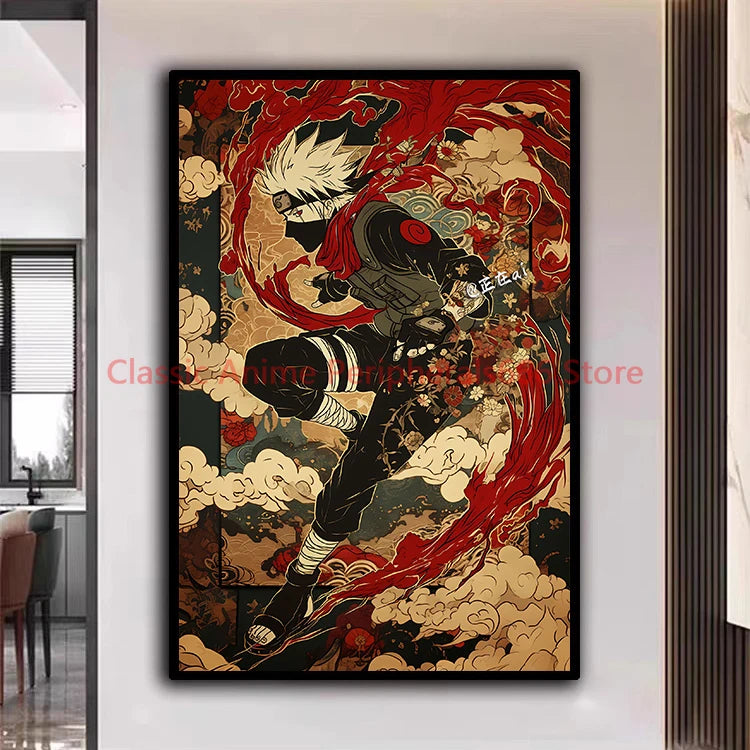Naruto Poster Kakashi Sasuke Itachi Uchiha Akatsuki Anime Character Ukiyo-e Oil Painting Modern Home Decoration Aesthetic Gift