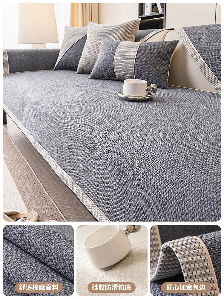 Linen Sofa Cushion for All Seasons Universal Non-slip Sofa Cover Cover New 2024 Backrest Cover Cloth Towel Woven Cotton