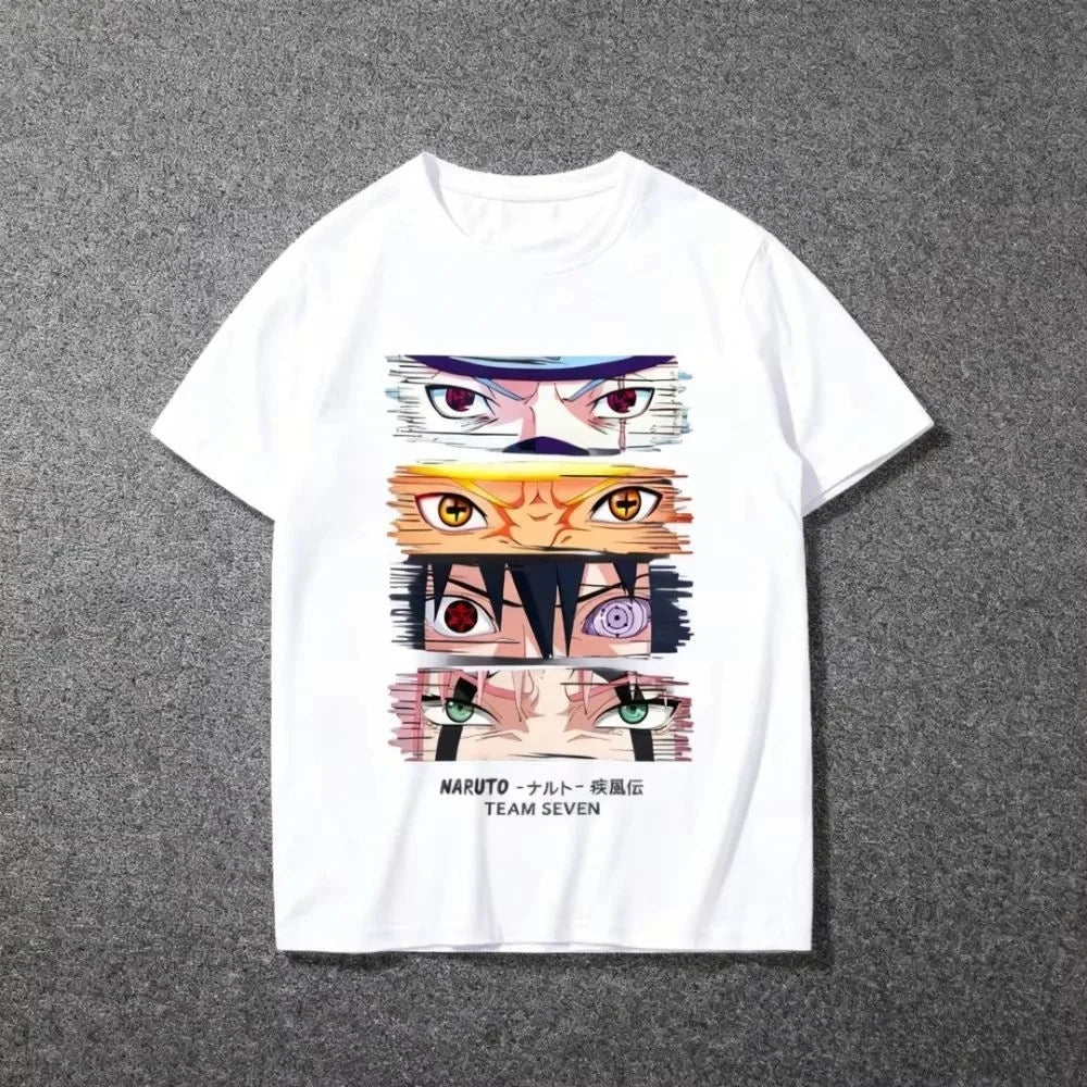 2026 Summer Naruto Class 7 Pupil Art Splicing Printed Cotton Loose T-shirt, Cute Anime Street Style Top for Men and Women