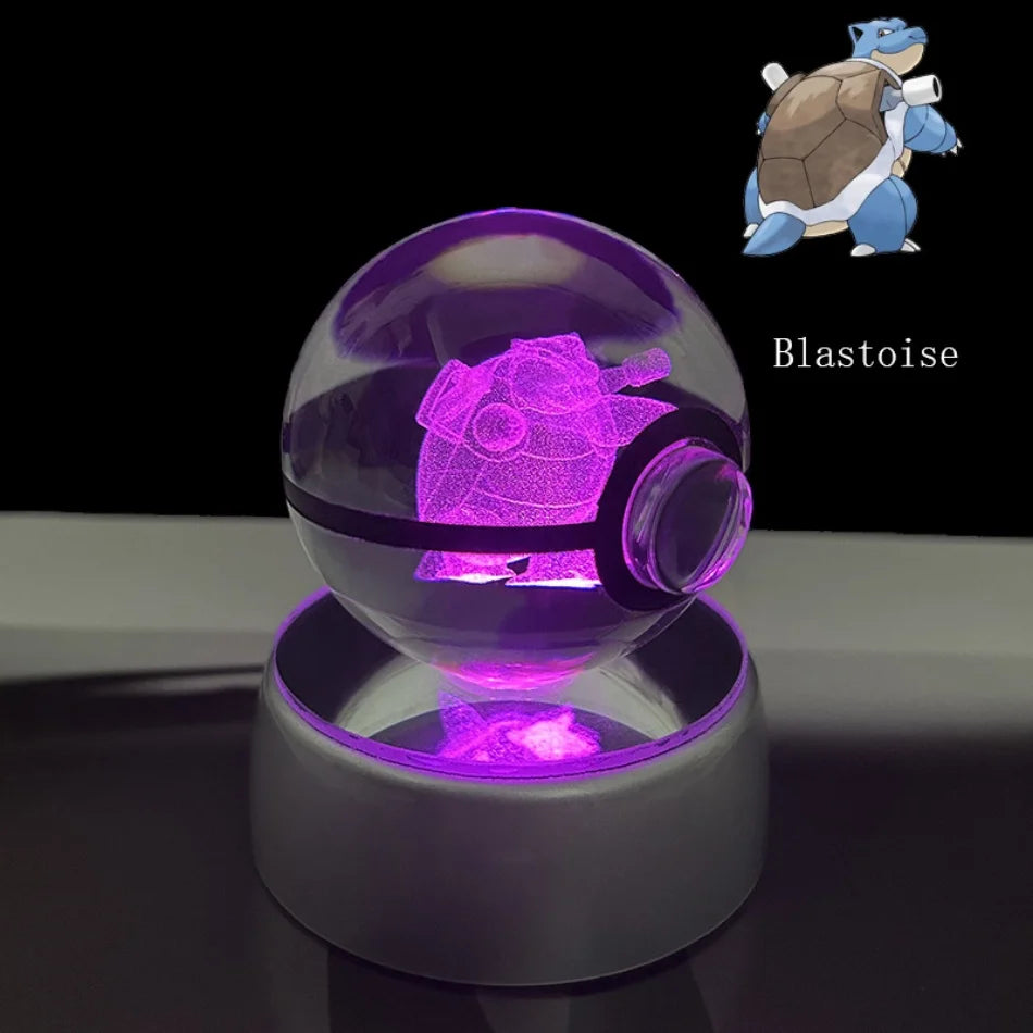 Pokemon 3D Crystal Ball Pikachu Gengar Eevee Mewtwo Anime Game Pokeball Led Night Light Base Kids Birthday Gift Home Decoration