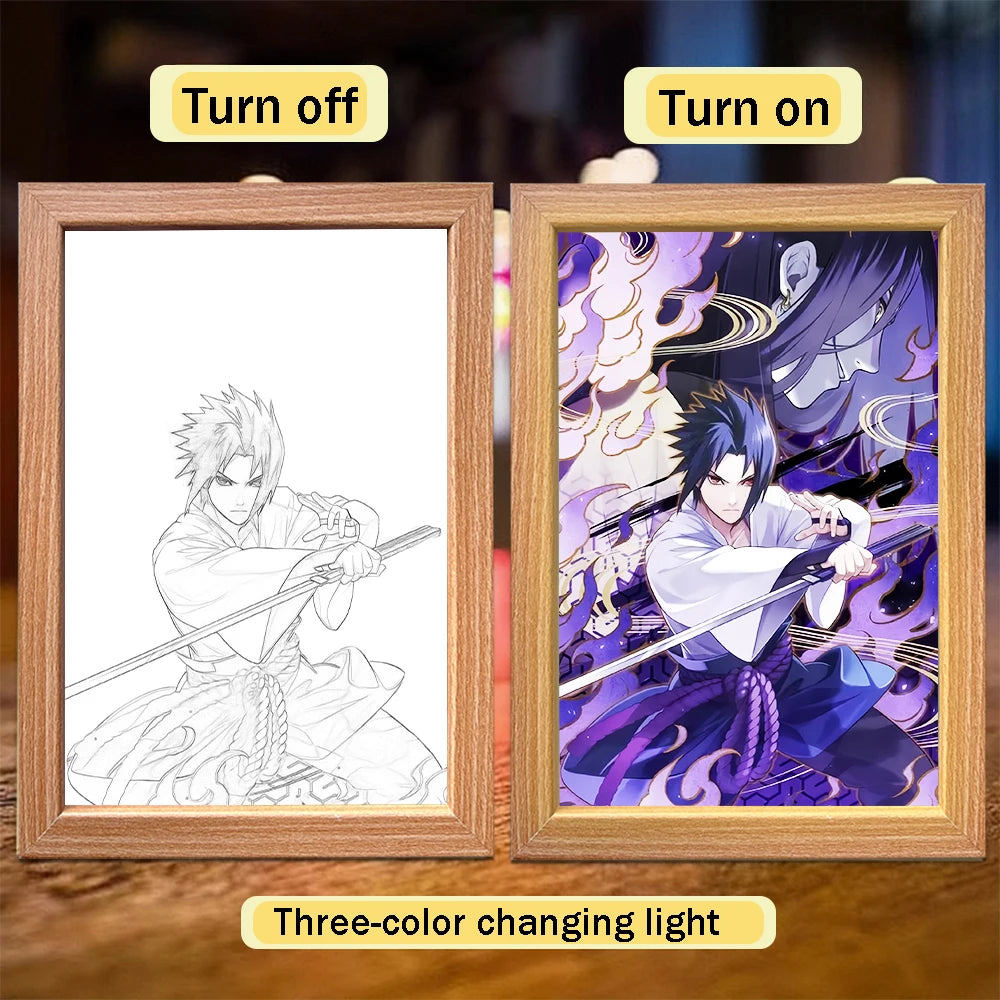 Anime Naruto light painting photo frame Sasuke Gaara Led night light bedroom decoration Christmas gift Moon light