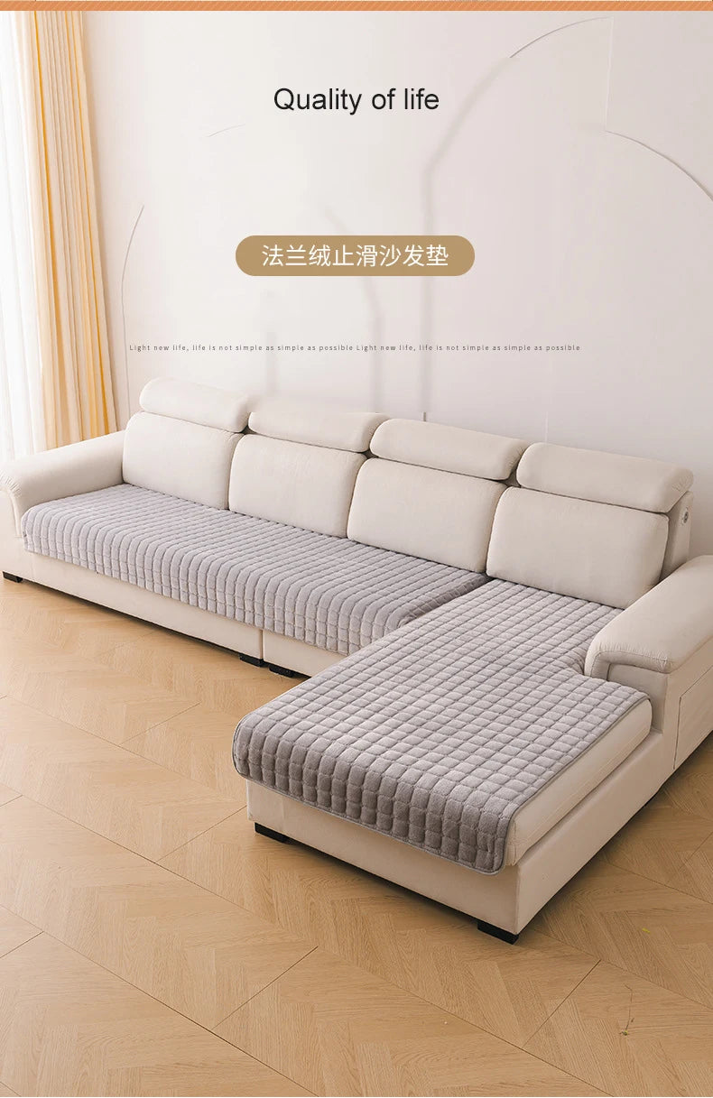 Flannel Sofa Cushion Four Seasons General Non-Slip Thickened Living Room Sofa Backrest Cover Modern Plush Seat Cushion