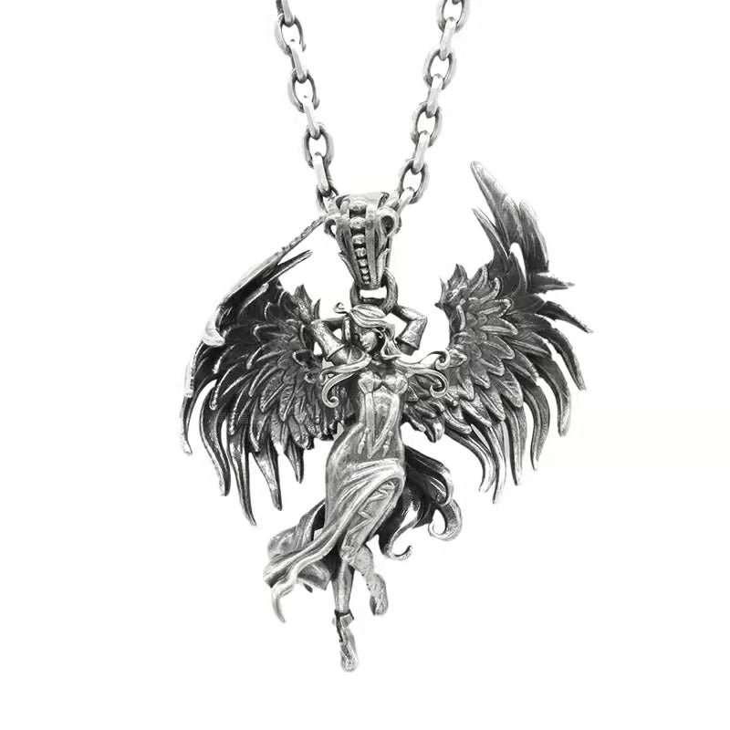 Silver-Plated Anime Mecha Beautiful Girl Girl Pendant Necklace Men and Women Hip-Hop Rock Punk Trendy Jewelry Gift